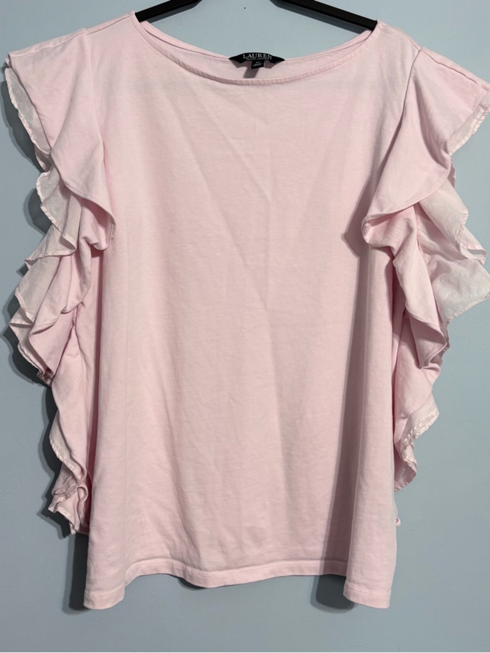 2X Lauren Ralph Lauren Pale Pink Butterfly Ruffle Sleeve Top
